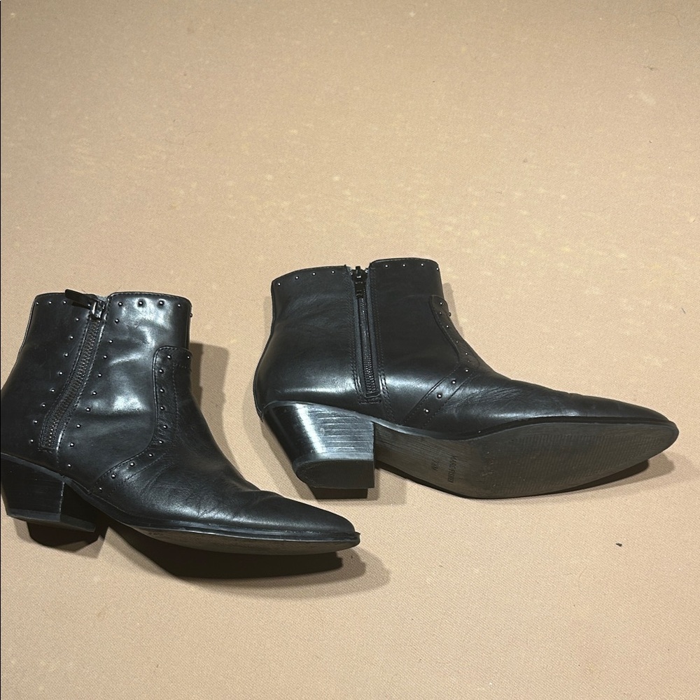 Marc Fisher Black Leather Ankle Booties with Stud Accents